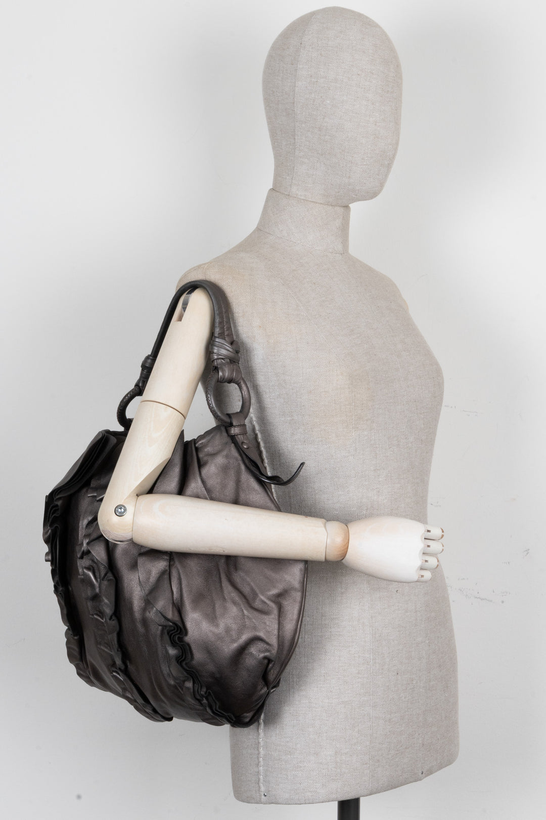 PRADA Rushed Shoulder Bag Leather Silver