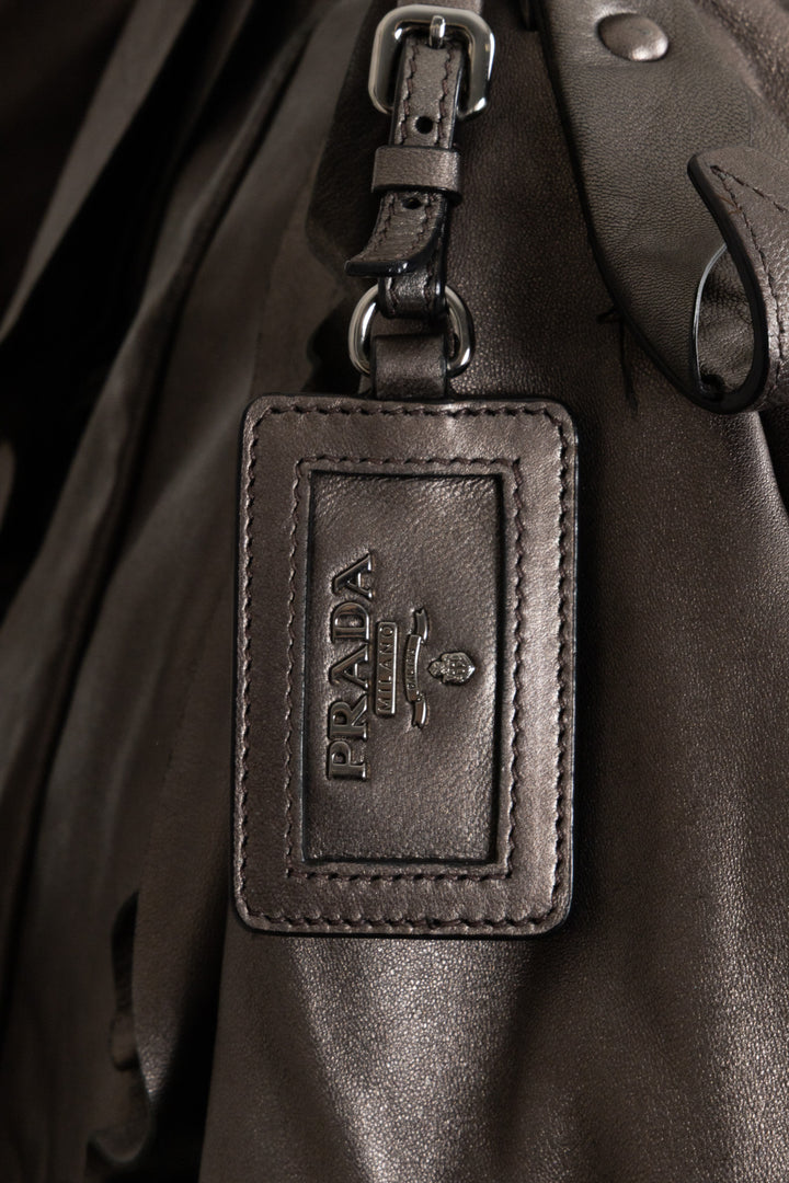PRADA Rushed Shoulder Bag Leather Silver