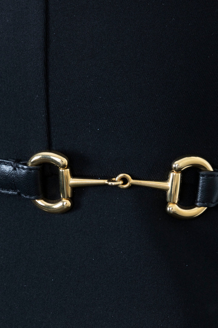 GUCCI Ruched Collar Horsebit Dress Black