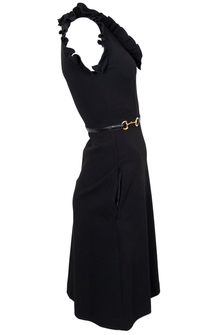 GUCCI Ruched Collar Horsebit Dress Black