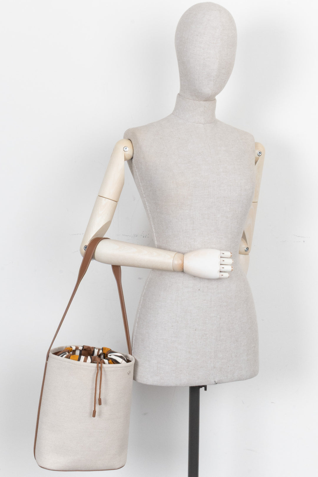 LORO PIANA Bucket Bag Canvas Leather-Trimmed