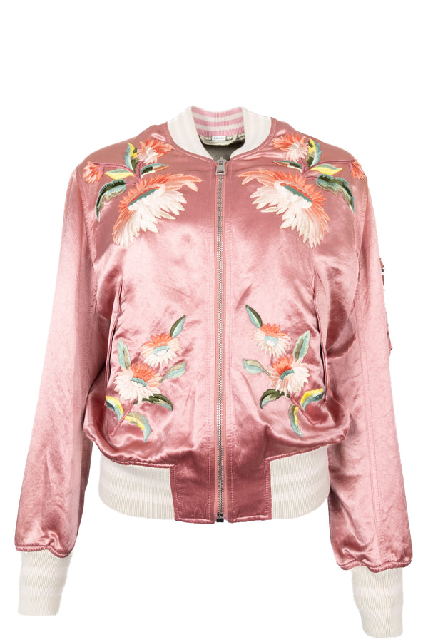 GUCCI Guccification Teddy Veste Bomber Zip Soie Rose