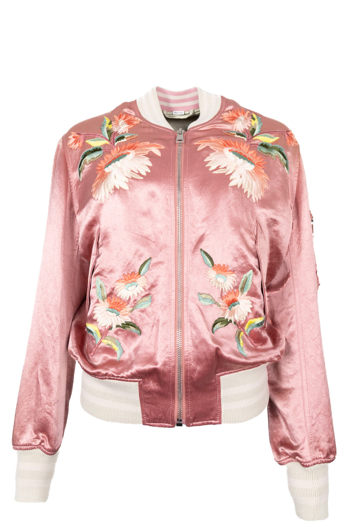 GUCCI Guccification Teddy Zip Bomber Jacket Silk Pink
