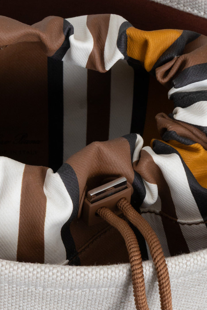 LORO PIANA Bucket Bag Canvas Leather-Trimmed