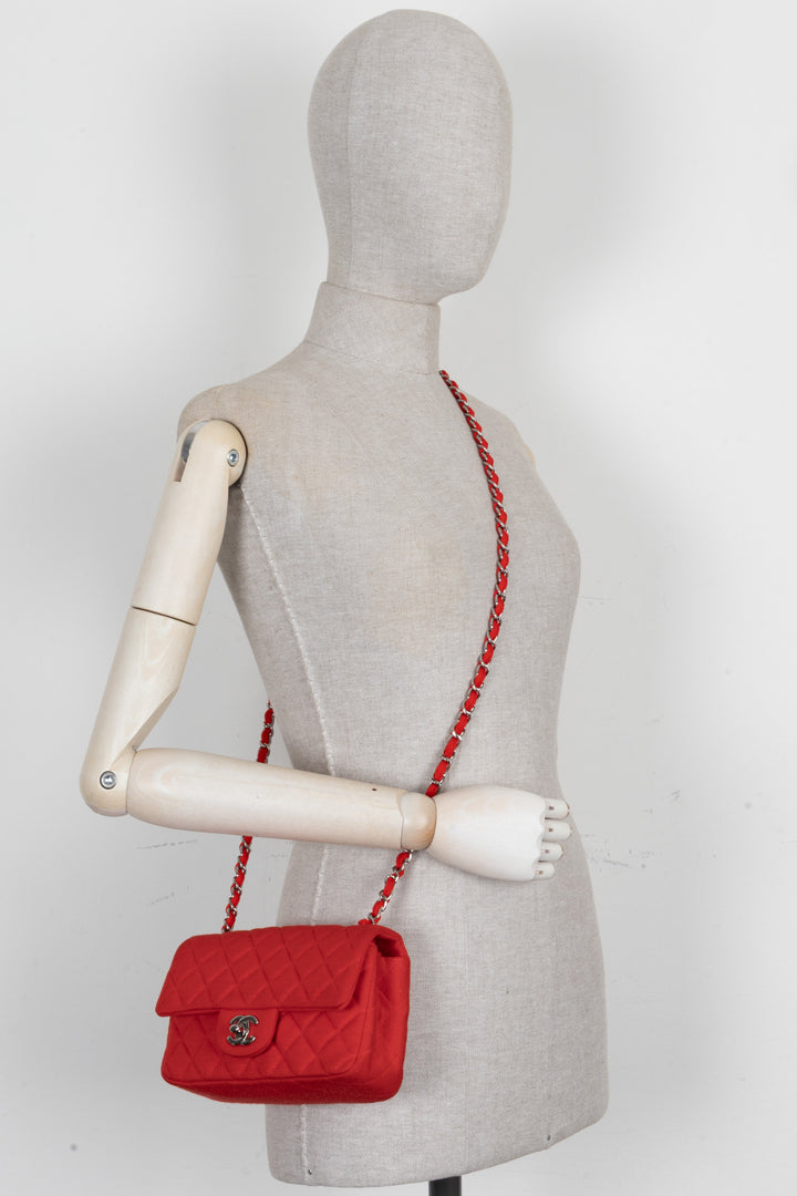 CHANEL Mini Rectangular Single Flap Bag Jersey Red