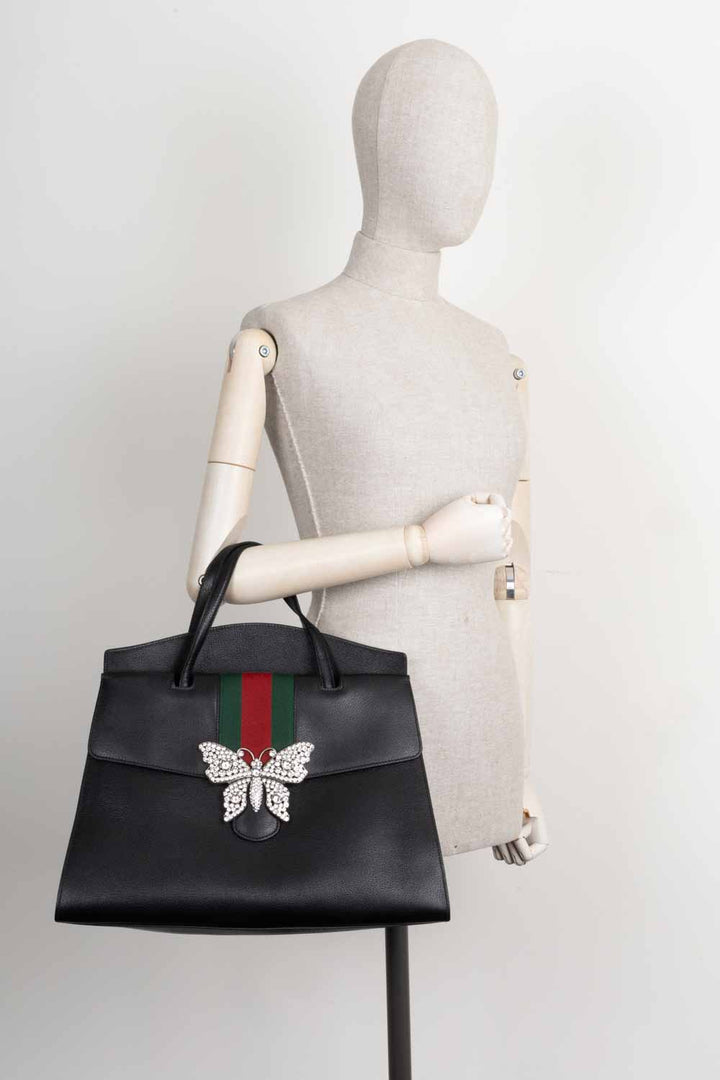 GUCCI Totem Top Handle Bag Leather Black