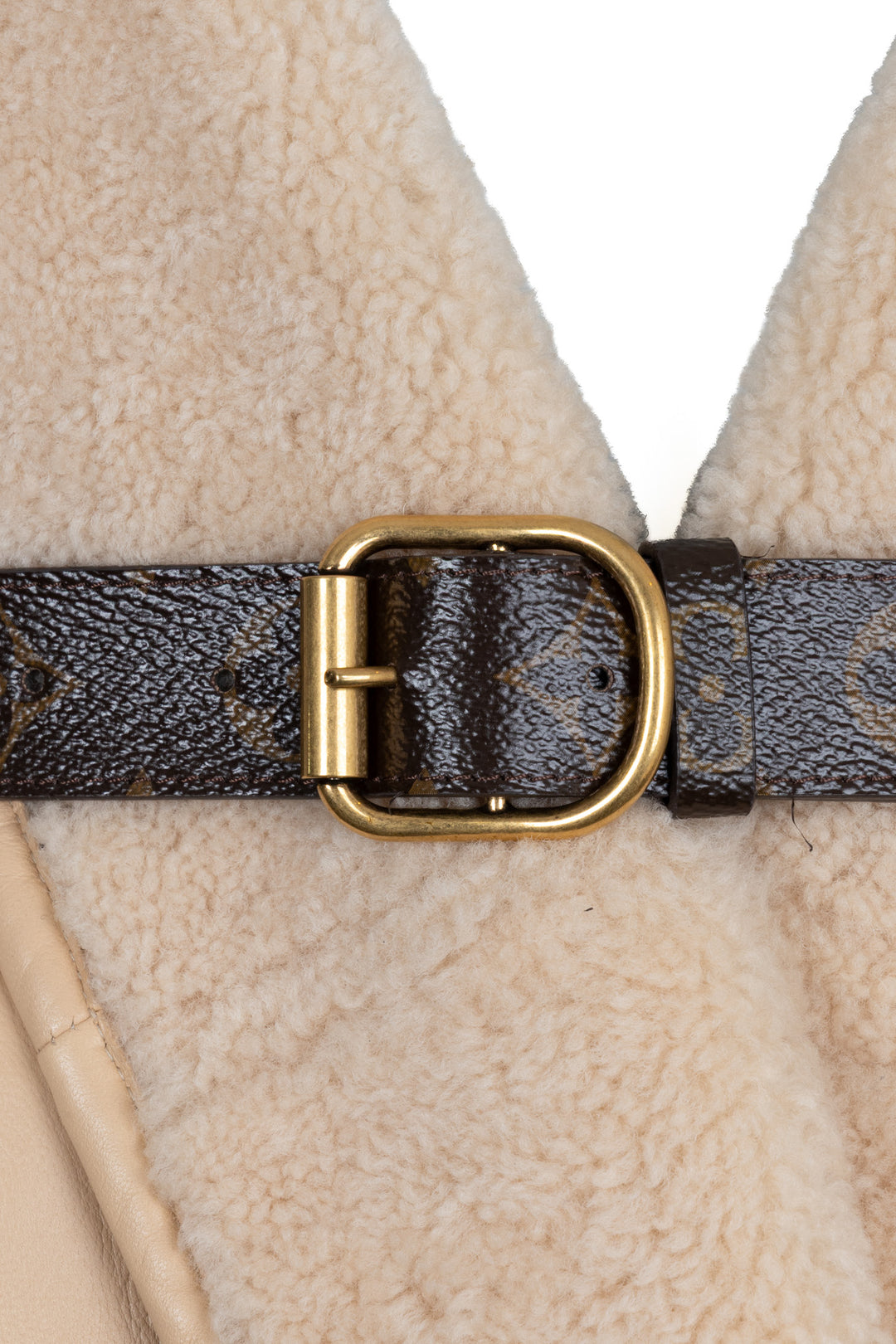 LOUIS VUITTON Belted Reversible Coat Shearling Beige