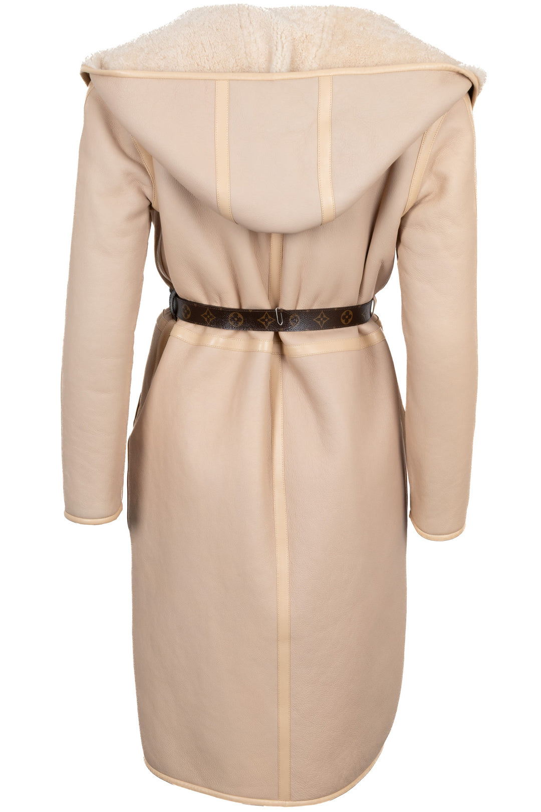 LOUIS VUITTON Belted Reversible Coat Shearling Beige