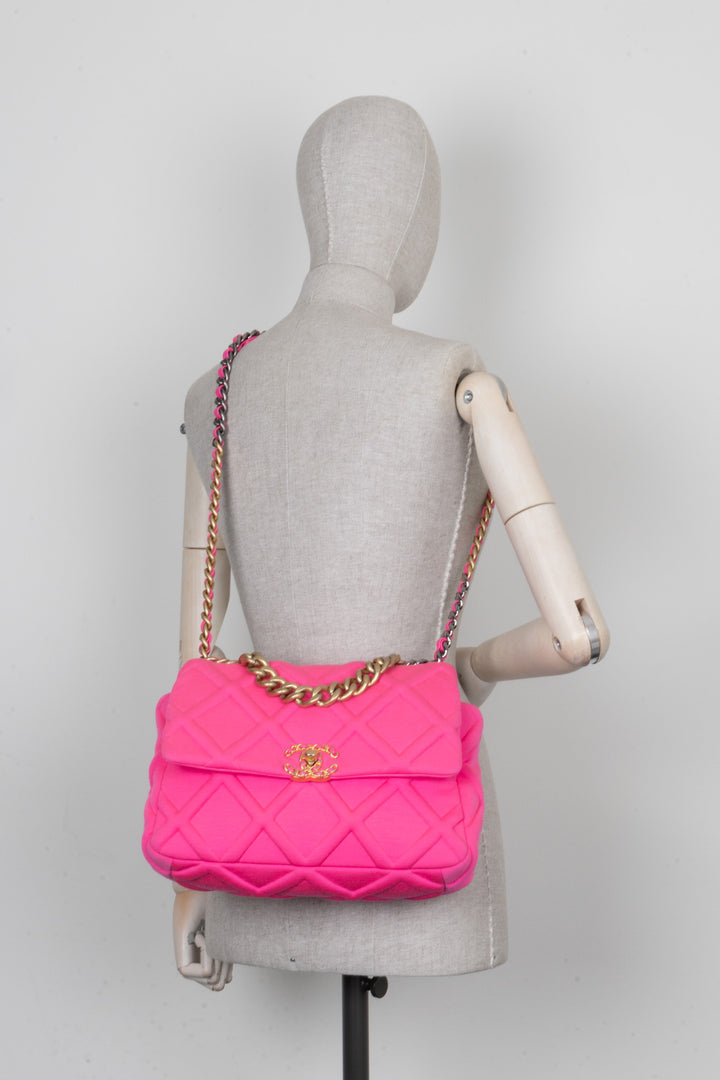 CHANEL 19 Medium Crossbody Bag Neon Pink Canvas