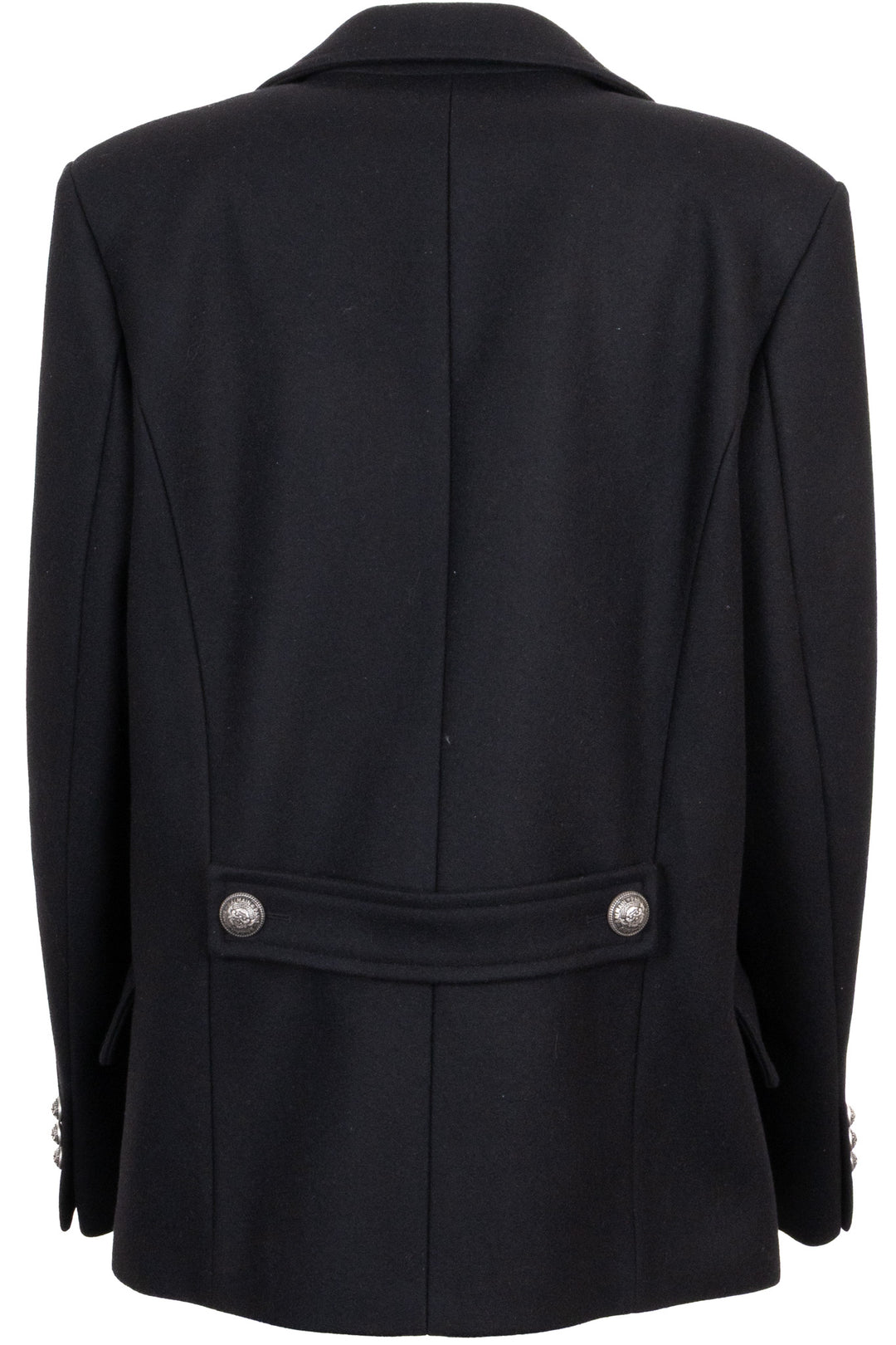 BALMAIN Double Breasted Peacoat Wool Black