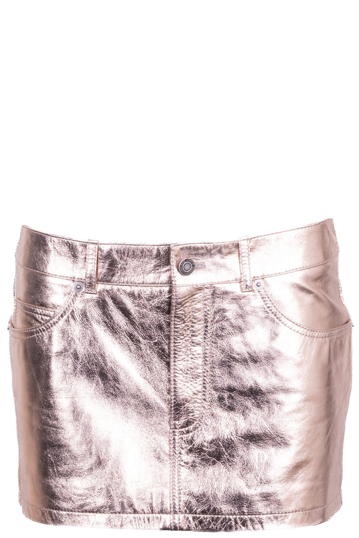 SAINT LAURENT Metallic Mini Skirt Leather Rose
