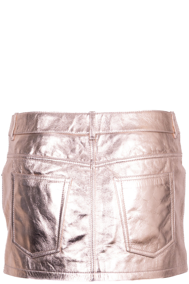 SAINT LAURENT Metallic Mini Skirt Leather Rose