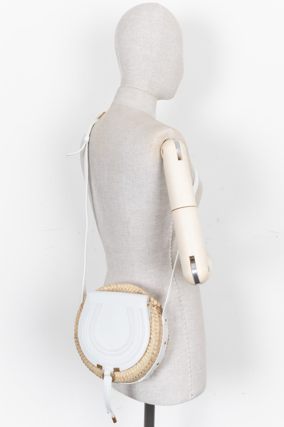 CHLOÉ Marcie Basket Crossbody Bag Small Raffia White