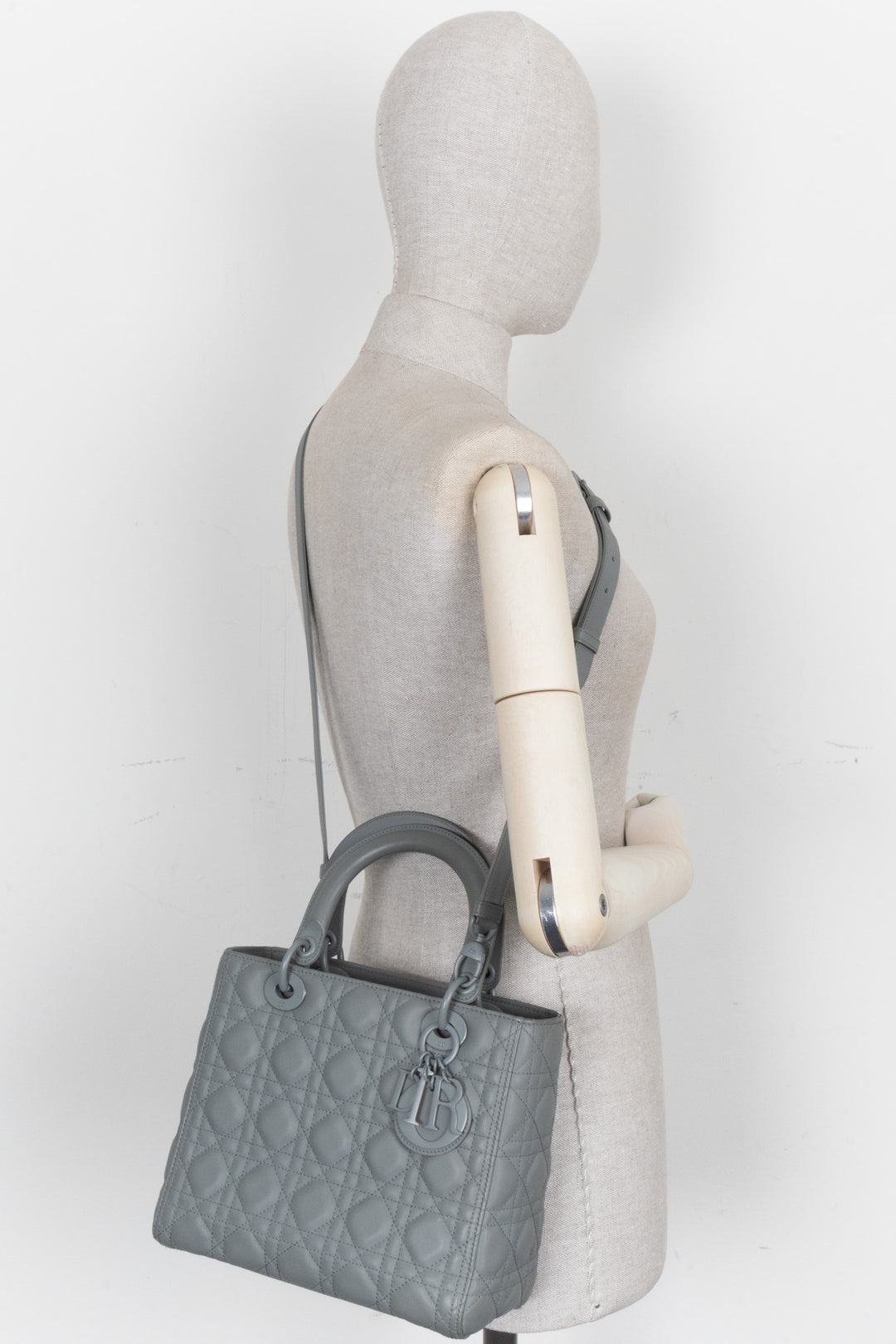 CHRISTIAN DIOR Lady Dior Medium Leather Matte Grey