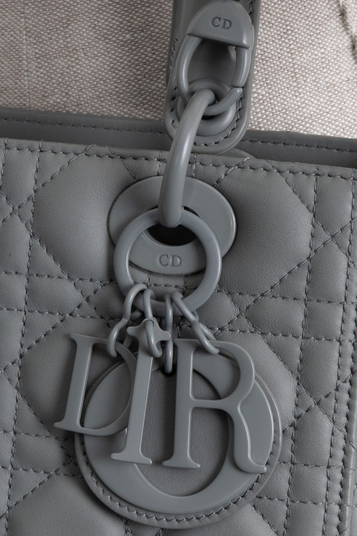 CHRISTIAN DIOR Lady Dior Medium Leather Matte Grey