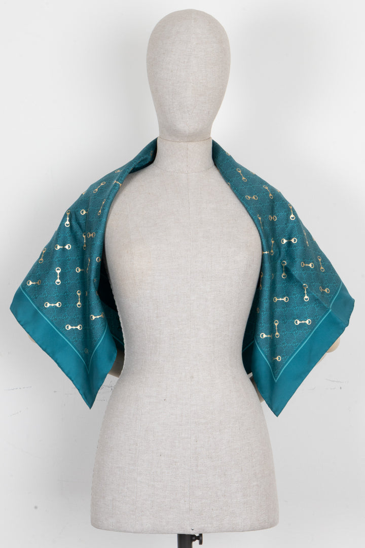 GUCCI Horsebit Scarf Silk Turquoise