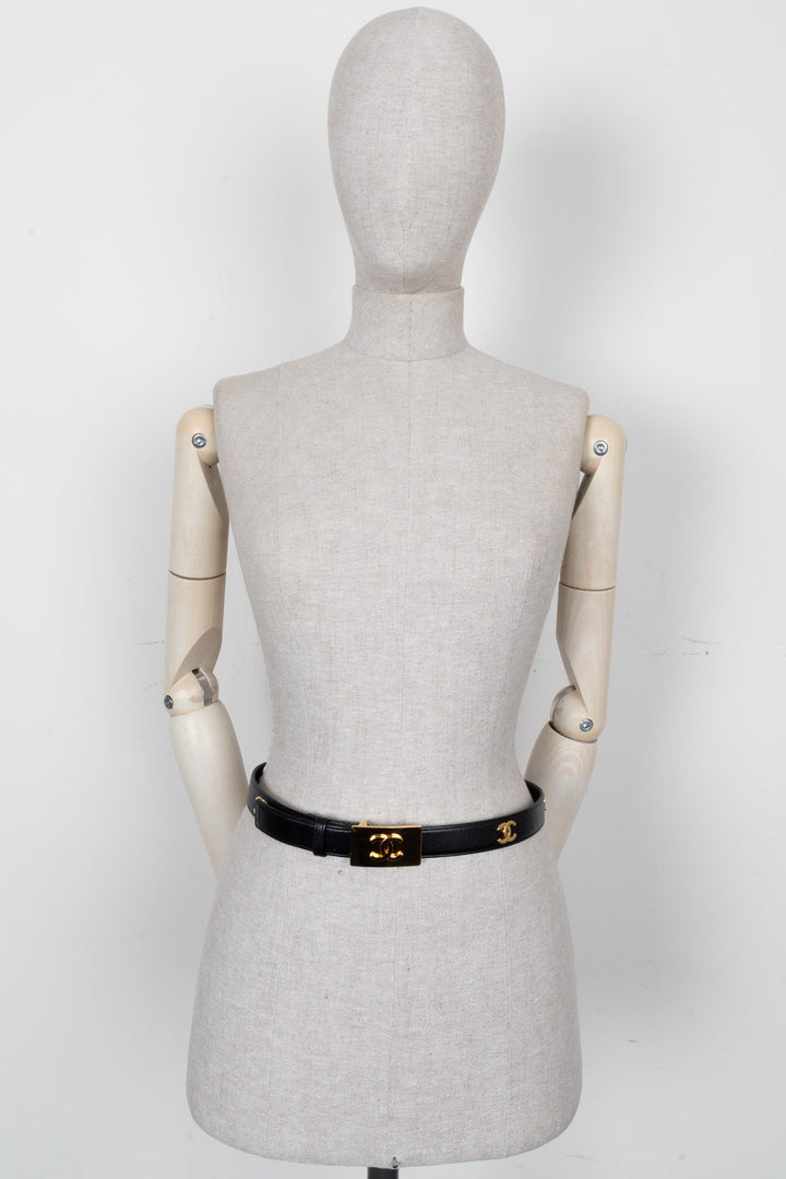 CHANEL 1997 CC Logo Belt Black