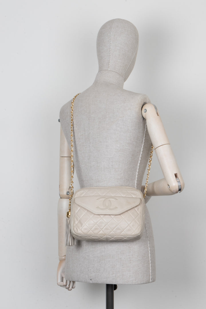 CHANEL Tassle Camera Bag Leather Ivory