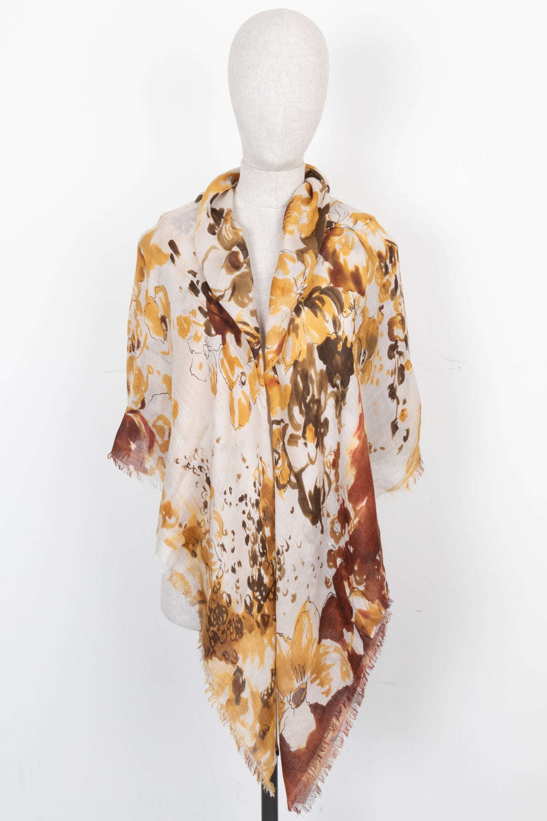 Écharpe LORO PIANA à motif floral en cachemire jaune brique