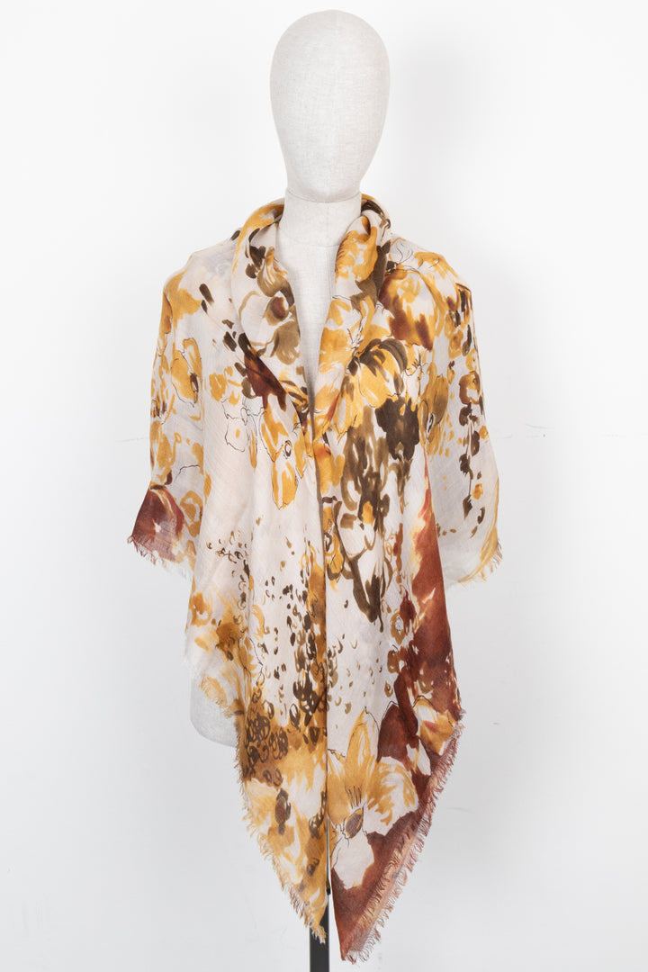 Écharpe LORO PIANA à motif floral en cachemire jaune brique