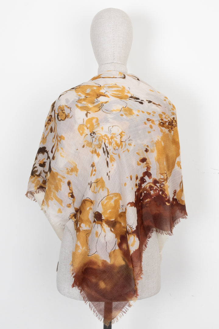 Écharpe LORO PIANA à motif floral en cachemire jaune brique