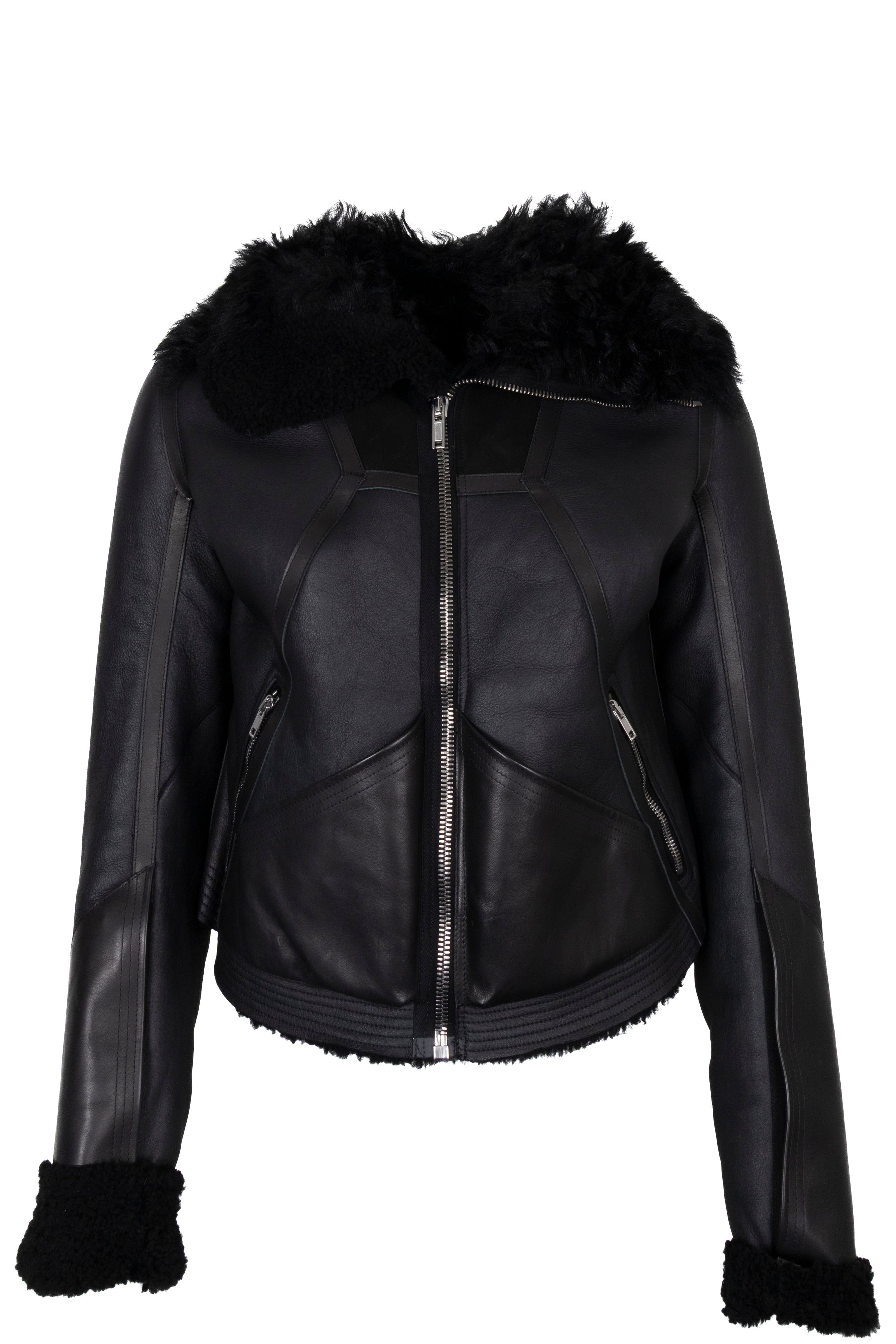 RICK OWENS Shearling Zip Leather Jacket Black – REAWAKE