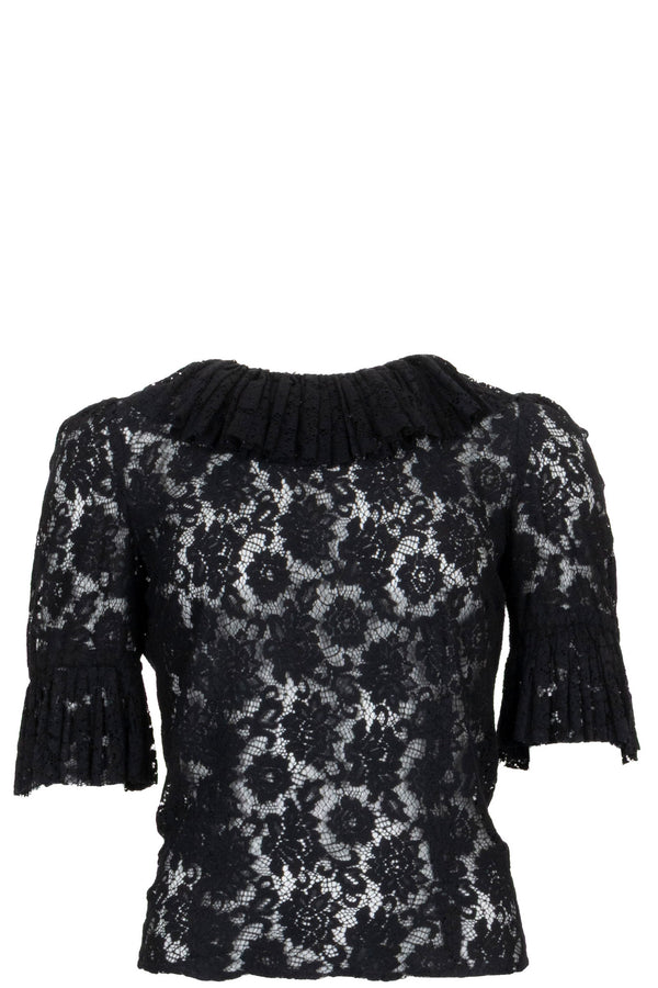 DOLCE&GABBANA Chemise à volants en dentelle noire
