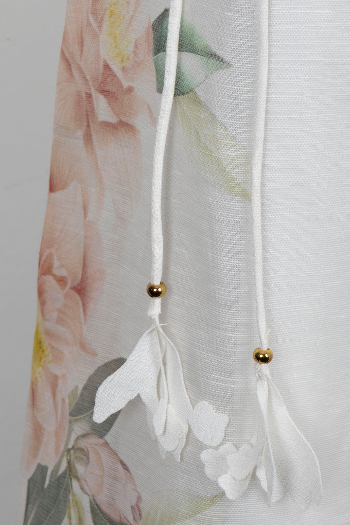 ZIMMERMANN Flower Dress Linen Silk White