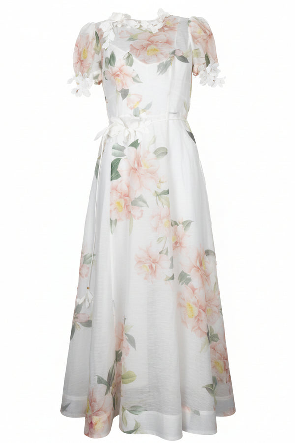Robe fleurie ZIMMERMANN en lin et soie blanche