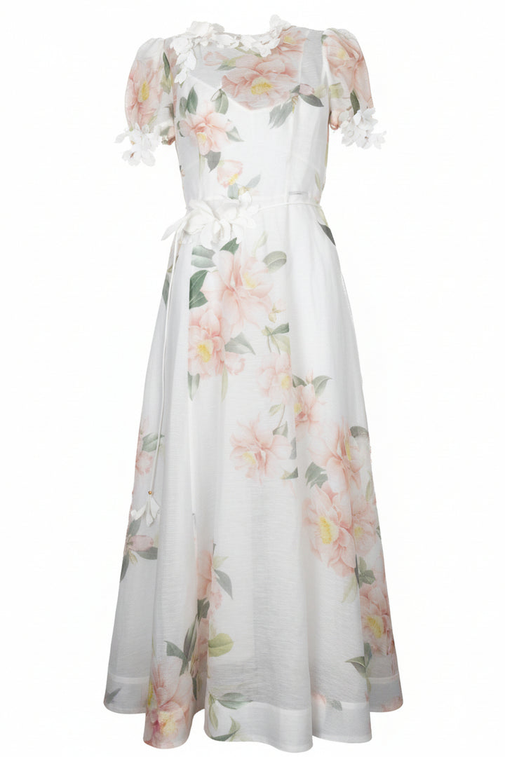ZIMMERMANN Flower Dress Linen Silk White