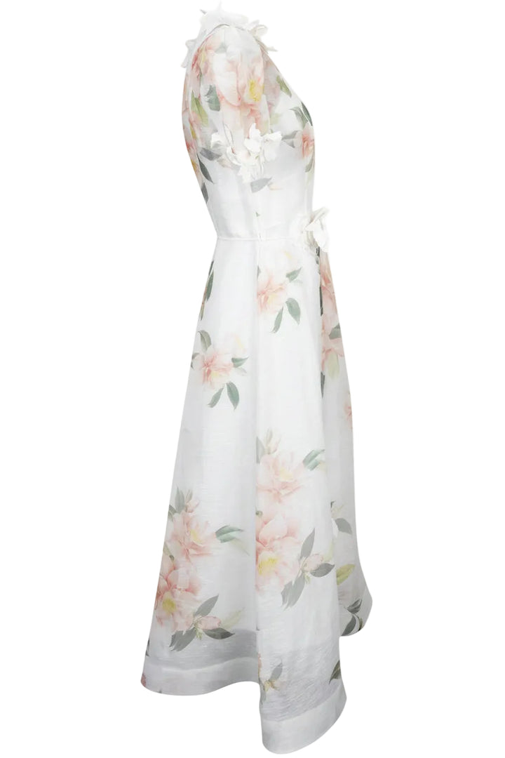 ZIMMERMANN Flower Dress Linen Silk White