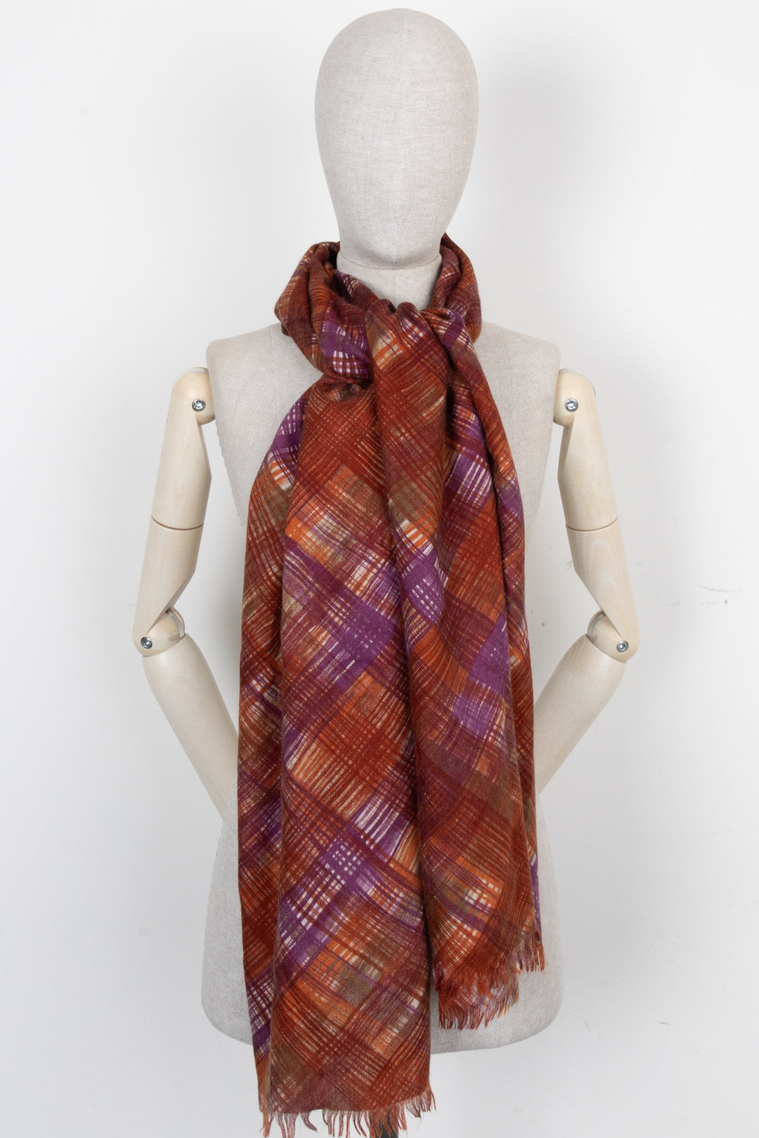 LORO PIANA Check Scarf Cashmere Pumpkin Purple