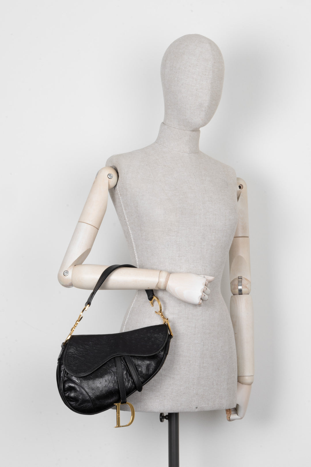 CHRISTIAN DIOR Vintage Saddle Bag Ostrich Black