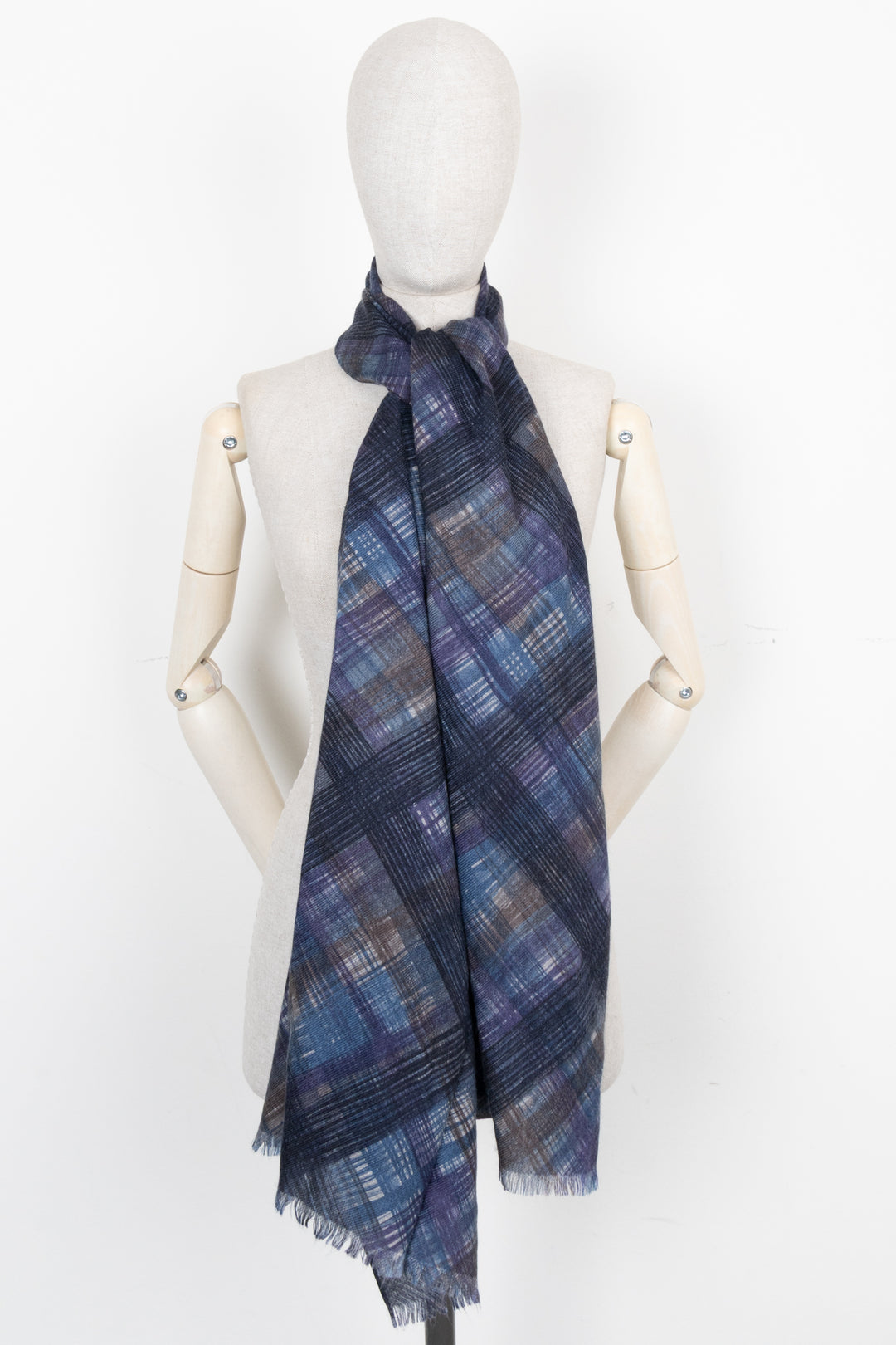 LORO PIANA Check Scarf Cashmere Navy Purple