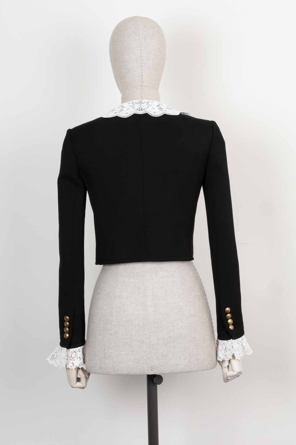 SAINT LAURENT 2021 Lace Trim Cropped Jacket Wool Black – REAWAKE