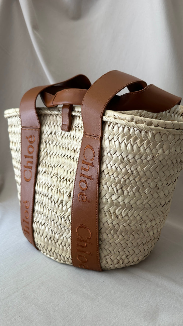 CHLOÉ Sense Basket Tote Raffia Brown