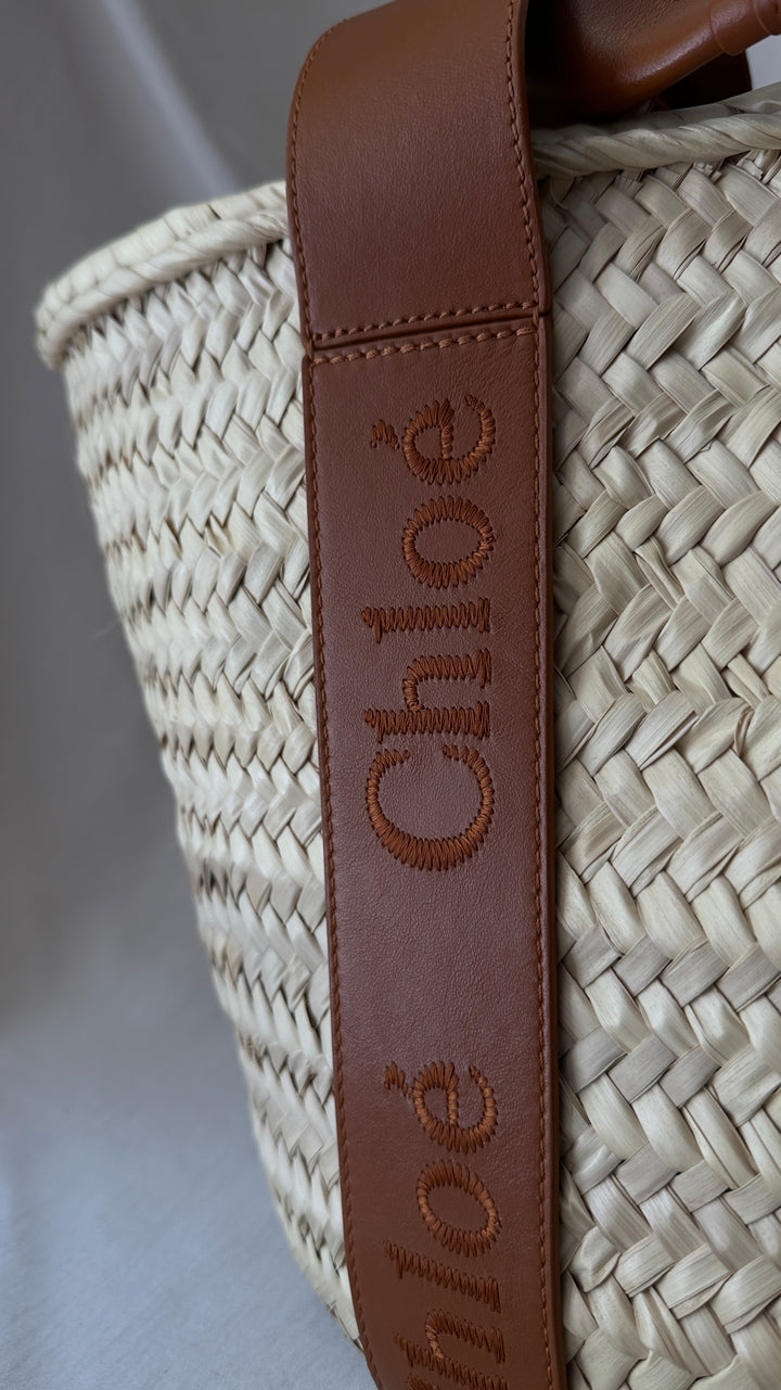 CHLOÉ Sense Basket Tote Raffia Brown
