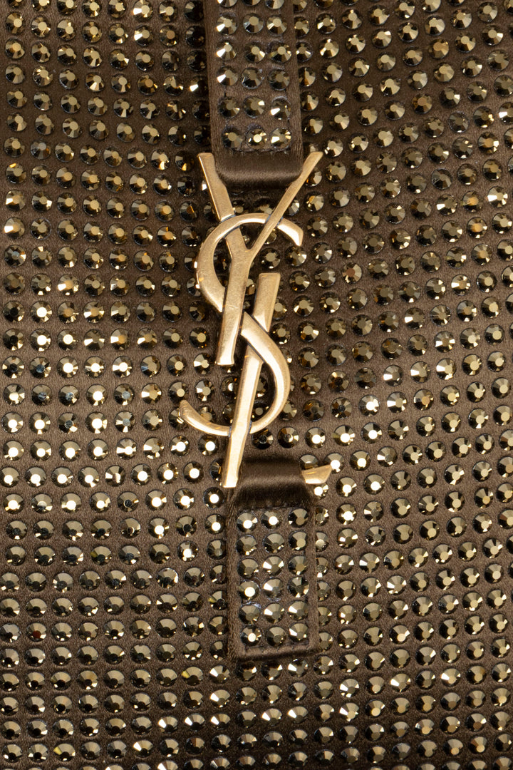 SAINT LAURENT Sac porté épaule Baby Le 5 à 7 en cristaux Kaki