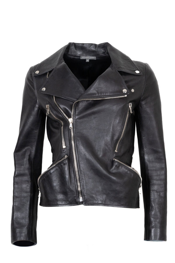Veste en cuir noir zippée ALEXANDER MCQUEEN