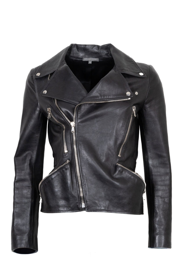 Veste en cuir noir zippée ALEXANDER MCQUEEN