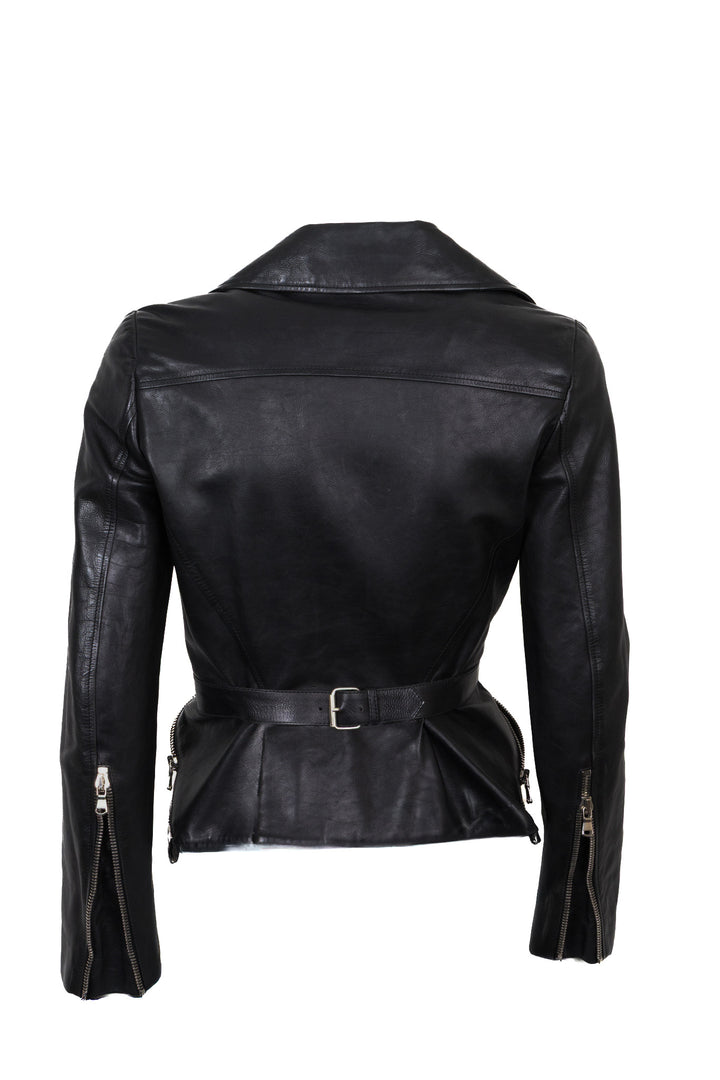 Veste en cuir noir zippée ALEXANDER MCQUEEN