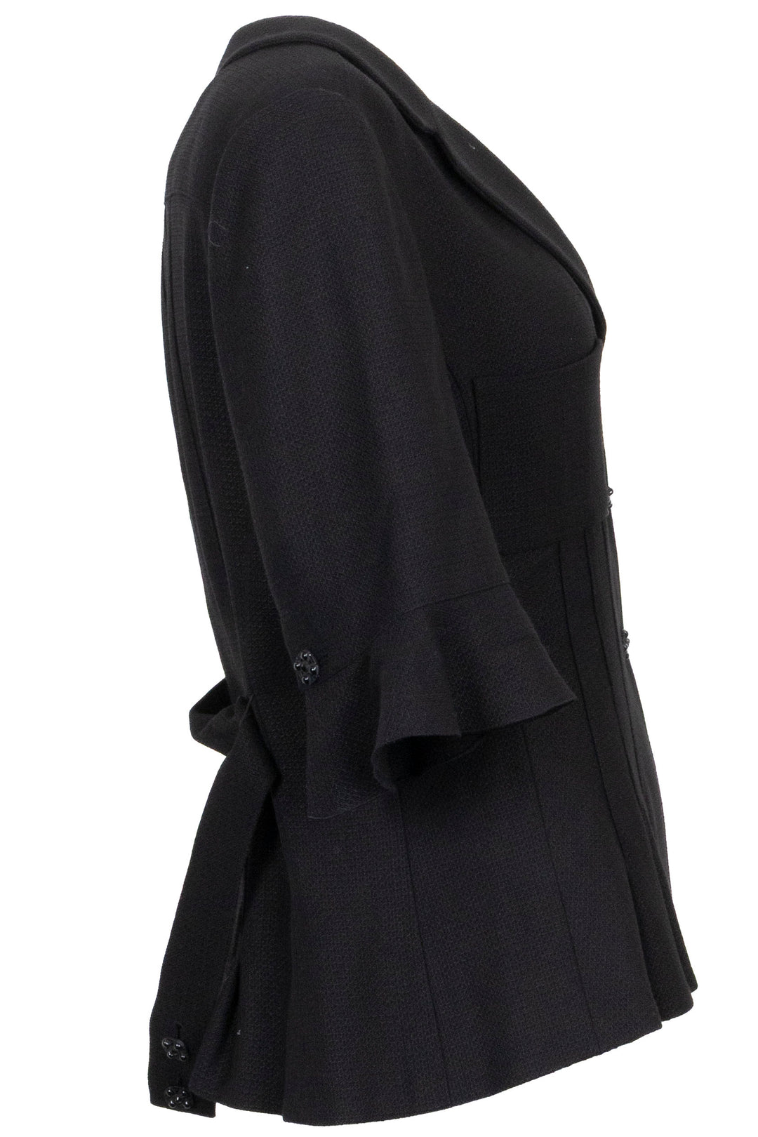 CHANEL Belted Short-Sleeve Blazer Black Tweed