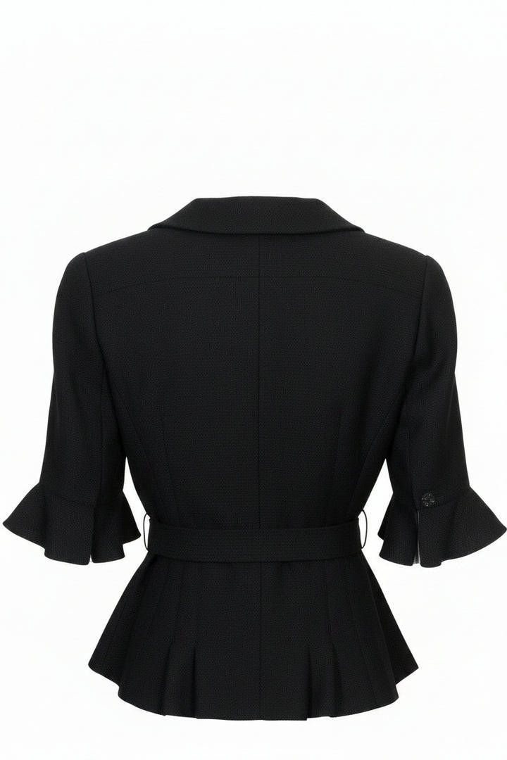 CHANEL Belted Short-Sleeve Blazer Black Tweed