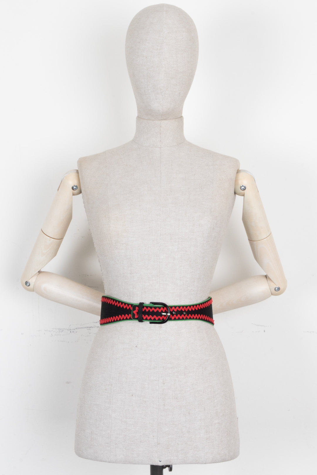Ceinture vintage brodée SAINT LAURENT Noir Rouge Noir