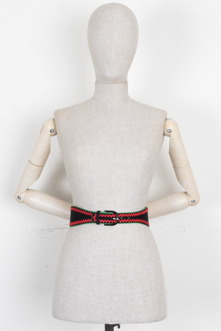 Ceinture vintage brodée SAINT LAURENT Noir Rouge Noir