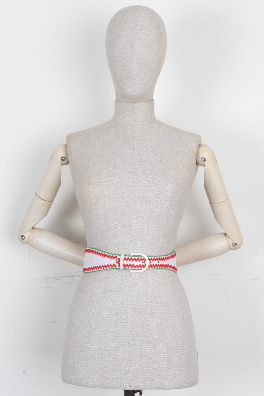 SAINT LAURENT Ceinture vintage brodée Blanc Rouge Blanc