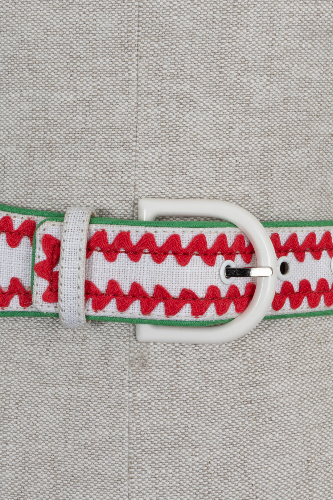 SAINT LAURENT Ceinture vintage brodée Blanc Rouge Blanc