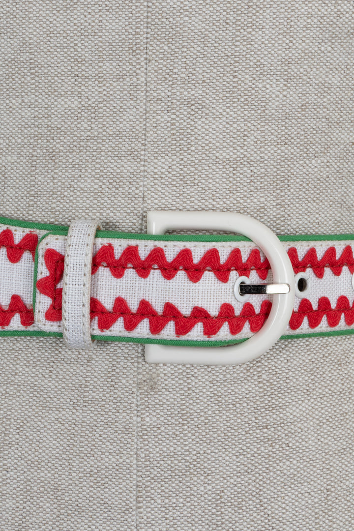 SAINT LAURENT Ceinture vintage brodée Blanc Rouge Blanc