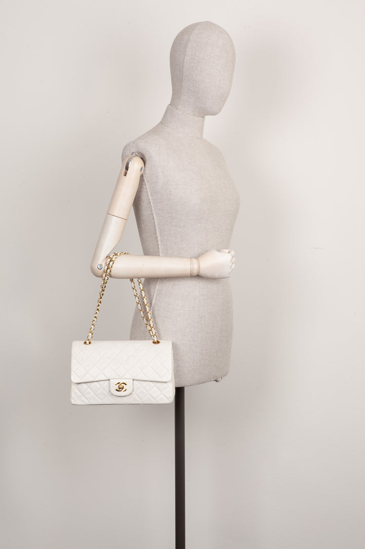 CHANEL Double Flap Bag Medium White