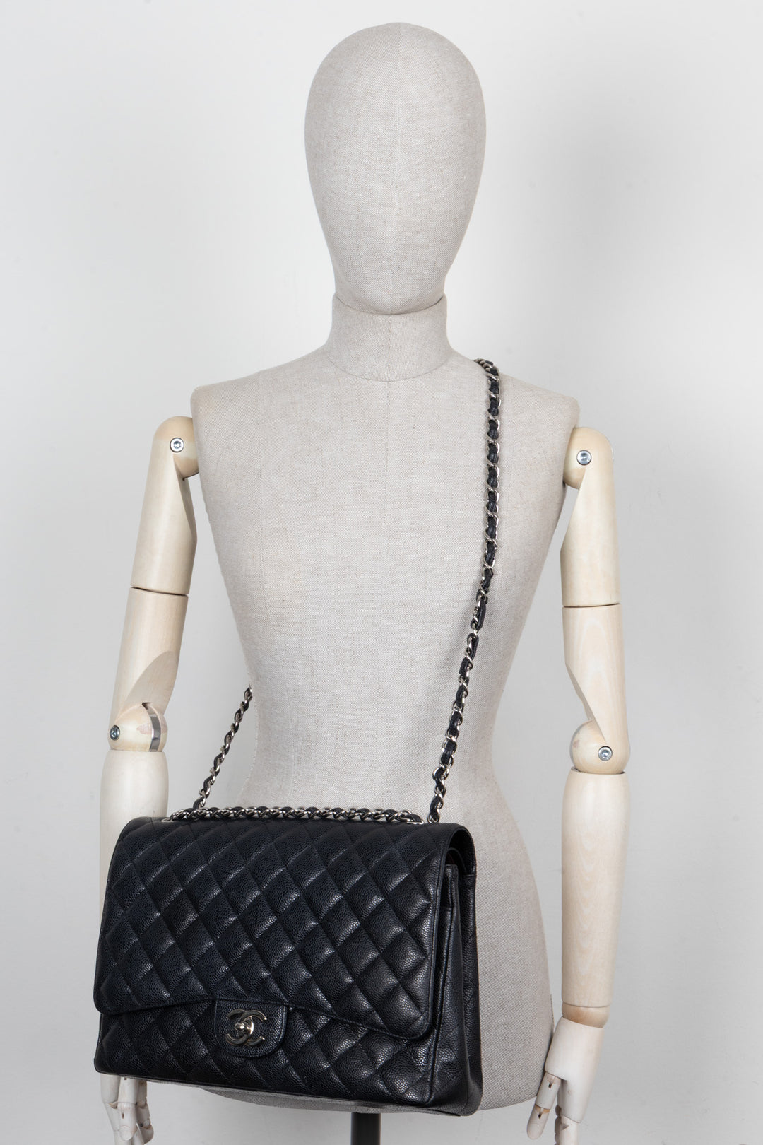 CHANEL Maxi Double Flap Bag Black Caviar